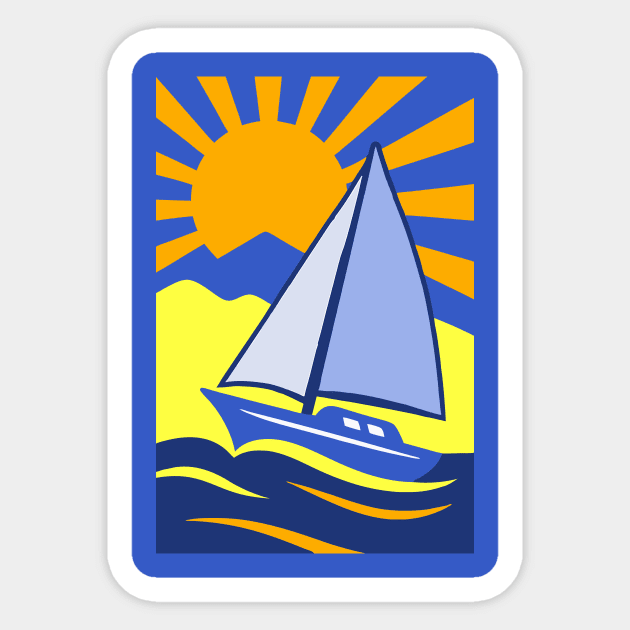 Retro Sailboat Art – Bold Ocean Sailing Sunset Design Sticker by DonWillisJrArt